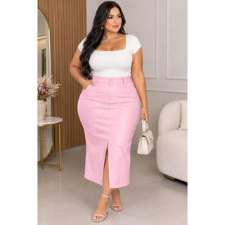 Saia Couro Fake Plus Size ALCmodas