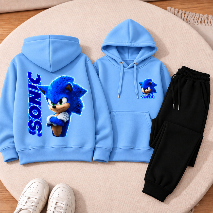 Conjunto Moletom Calça e Canguru Infantil Sonic shadown Com Capuz Estampado Alta Qualidade criança casaco