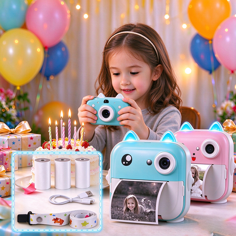 Câmera de Impressão Instantânea para Crianças, Mini Impressora Térmica, Foto e Vídeo, Presente Infantil