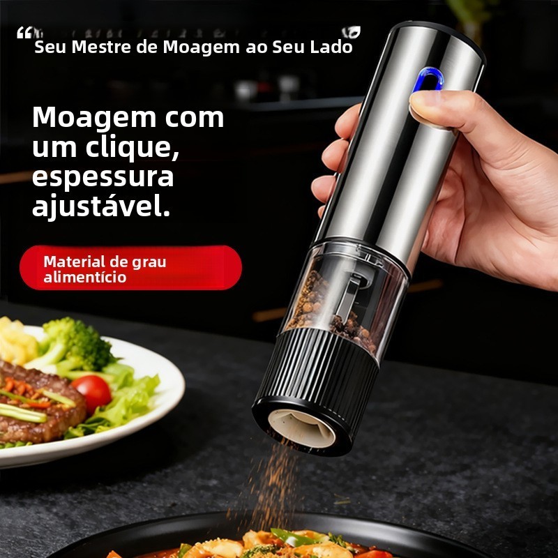 Moedor de Pimenta Elétrico, Moedor Automático de Temperos, Triturador de Pimenta para Cozinha, Churrasco e Carnes