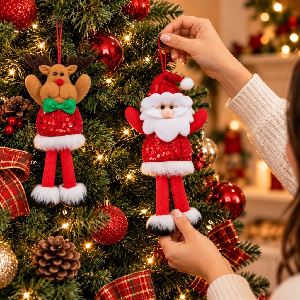 Kit 2 Pendentes Bonecos Natalinos Papai Noel Renas Enfeite Natal Arvore lareira escada Luxo