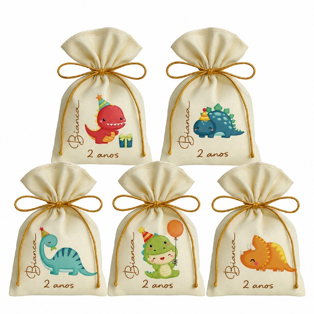 Kit 10 Saquinho Personalizados Festa Lembrancinhas Dinossauro Baby Dino Mite