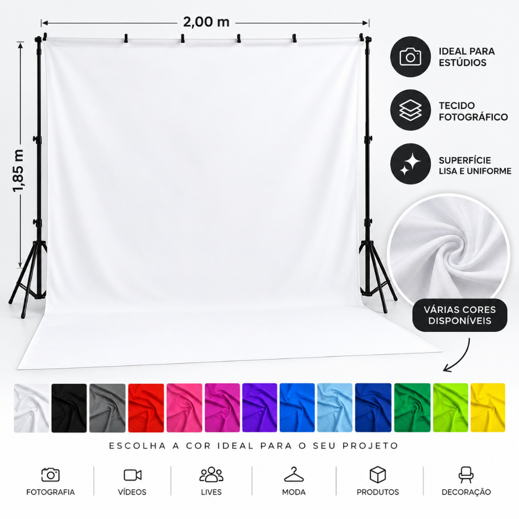 Tecido Fotográfico Fundo Infinito 2m x 1,85m Chroma Key Tela Para Estúdio Fotografico Várias Cores