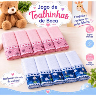 Kit Higiene com 10 Toalhinhas de Boca Tecido Felpudo Extra Macio para Meninas e Meninos Bebê