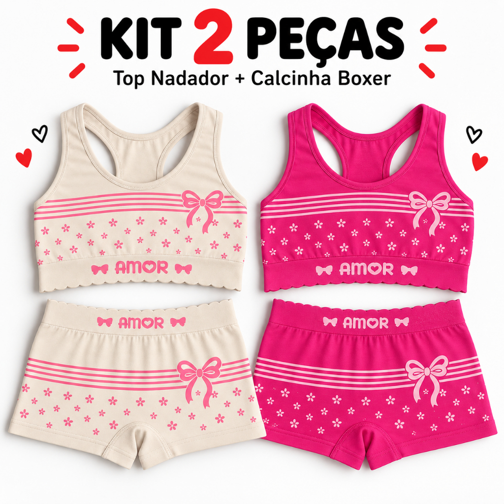 Conjunto Infantil Feminino 2 Peças Top Nadador e Calcinha Boxer Menina Cores Sortidas