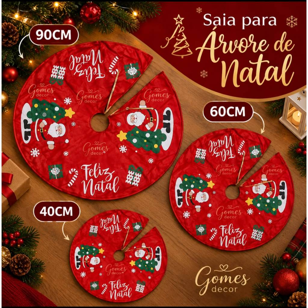Saia Vermelha De Arvore De Natal Decoração Natalina Base Tapete Decor Festas Noel 40/60/90 CM