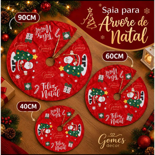 Saia Vermelha De Arvore De Natal Decoração Natalina Base Tapete Decor Festas Noel 40/60/90 CM