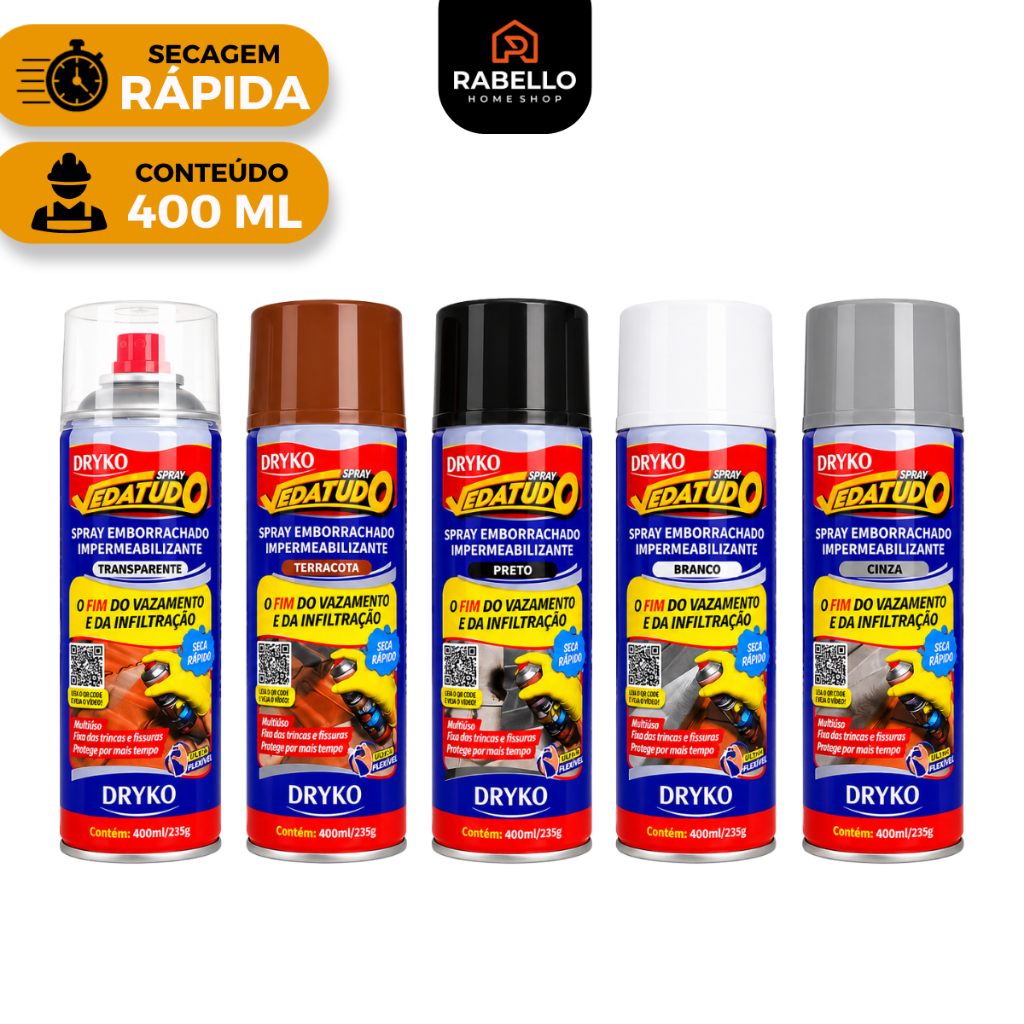 Borracha Líquida Impermeabilizante Spray Vedatudo Impermeável 400ML - DRYKO