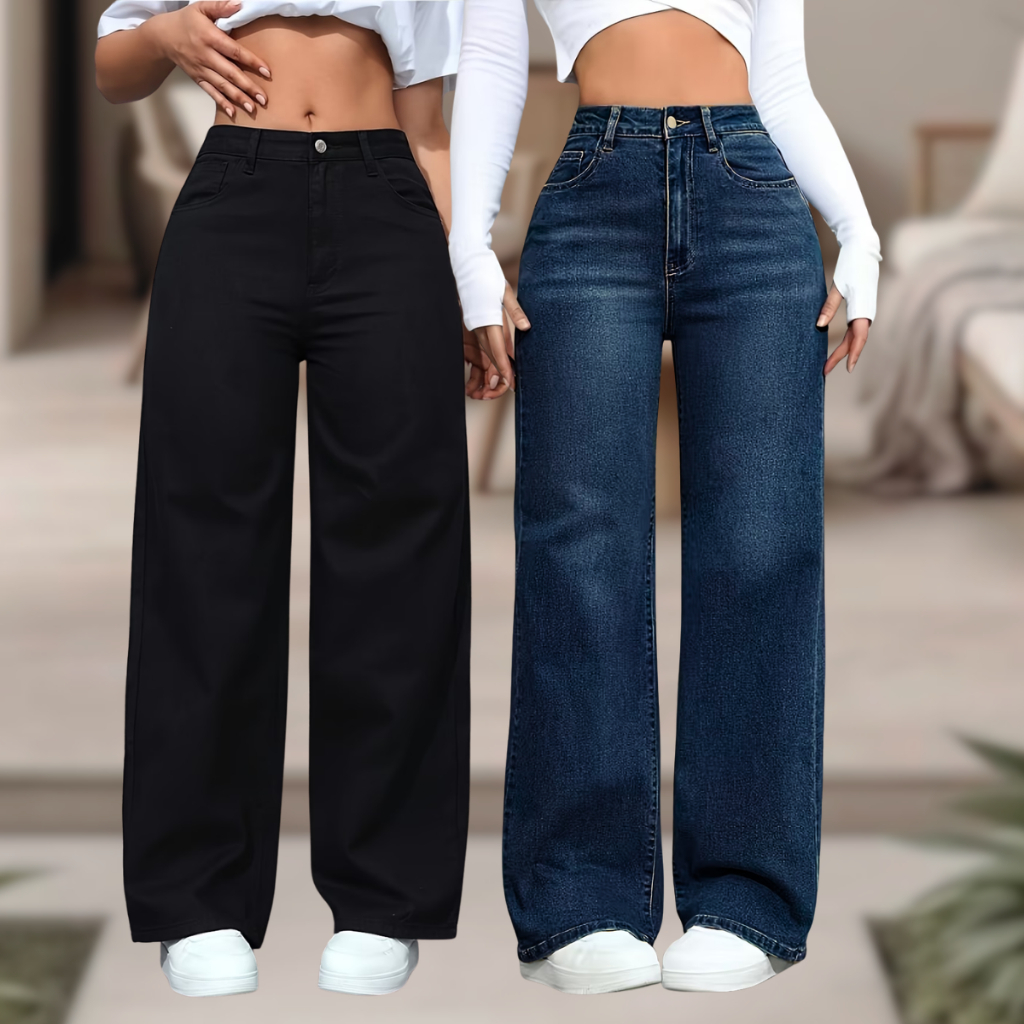 Calça Jeans Feminina Wide Leg Cintura Alta Pantalona Boca Larga Caimento Perfeito Empina Bumbum Confortável Legitmo