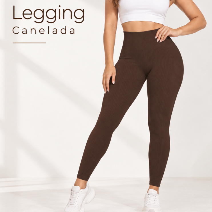Legging Feminina Canelada Sem Costura Cintura Alta Não Transparente Confortável 38 ao 48