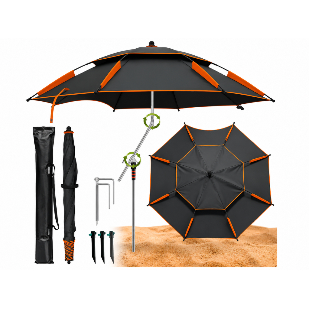 Guarda-Sol Articulado2.4m Dupla Ventilação Anti-Vento UPF 50+ Resistente com Bolsa Transporte