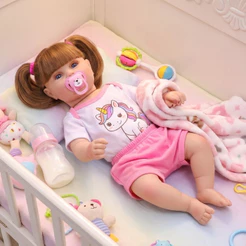 Boneca Bebê Reborn Original Unicórnio Menina Realista de Silicone Pode Dar Banho Com Bolsa Maternidade