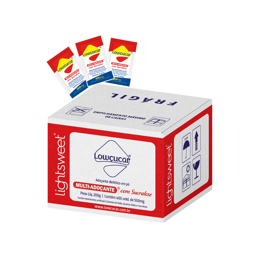 Lowçucar Multi Adoçante Doce sem Calorias 1,7kcal, Adoçante com Sucralose, Caixa com 400 Sachês 200g