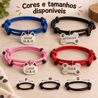 Placa de Identificação Pet Inox com Coleira Pingente Pet personalizado Cachorro Gato