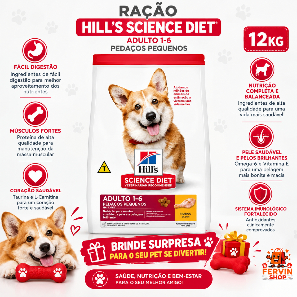 RAÇÃO PREMIUM HILLS SCIENCE DIET PARA CÃES CACHORROS ADULTOS DE RAÇAS PEQUENAS - 12Kg 🐾