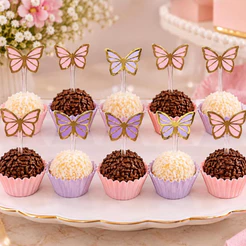 Topper De Docinhos do tema Borboletas Dourado Festa Aniversário kit com 30 unidades