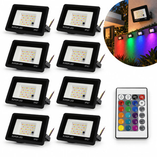 Kit 2 a 8 Refletor LED 200W Colorido RGB IP66 Holofote À Prova d'Água Bivolt Com Controle Remoto 