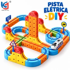 Pista de Trem Elétrico 56 Peças com Engrenagens Blocos de Montar DIY Brinquedo Educativo Infantil