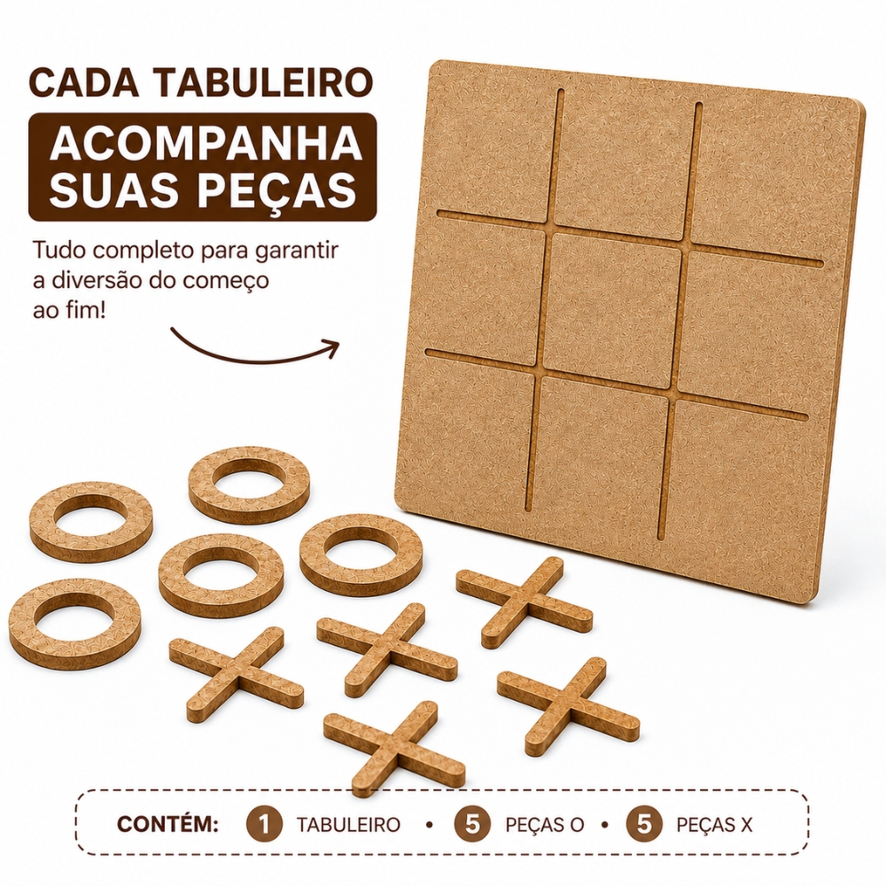 Kit 80 Jogos da Velha em MDF 10x10cm Tabuleiro Brinquedo - Presente - Lembrancinha - Jogo — imagem 2 de 2