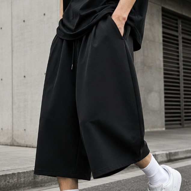 Bermuda Baggy Masculina Feminina Wide Leg Moletinho Lisa Oversized Streetwear Unissex Cós Elástico com Cordão