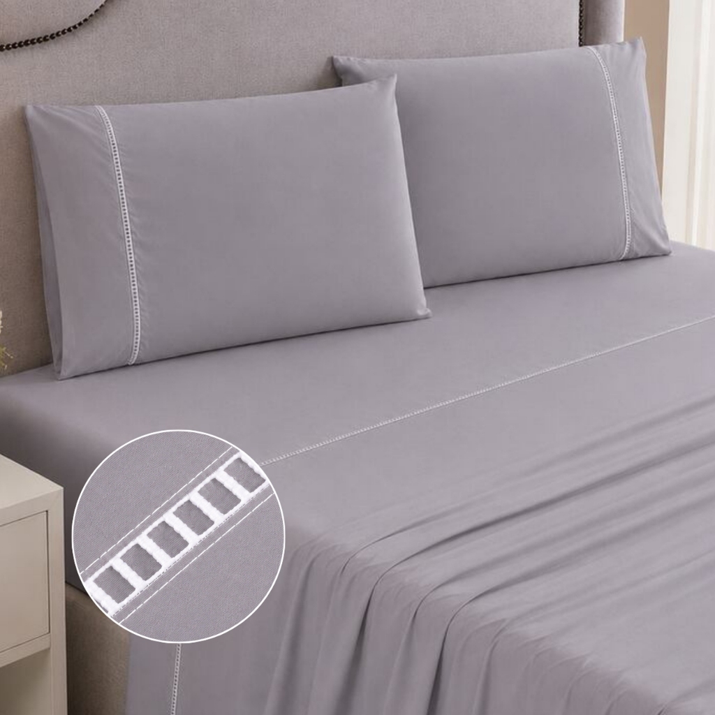 Conjunto Lençol 400 Fios com Fronhas Ponto Palito Toque Aveludado 4 Peças Jogo de Cama Box