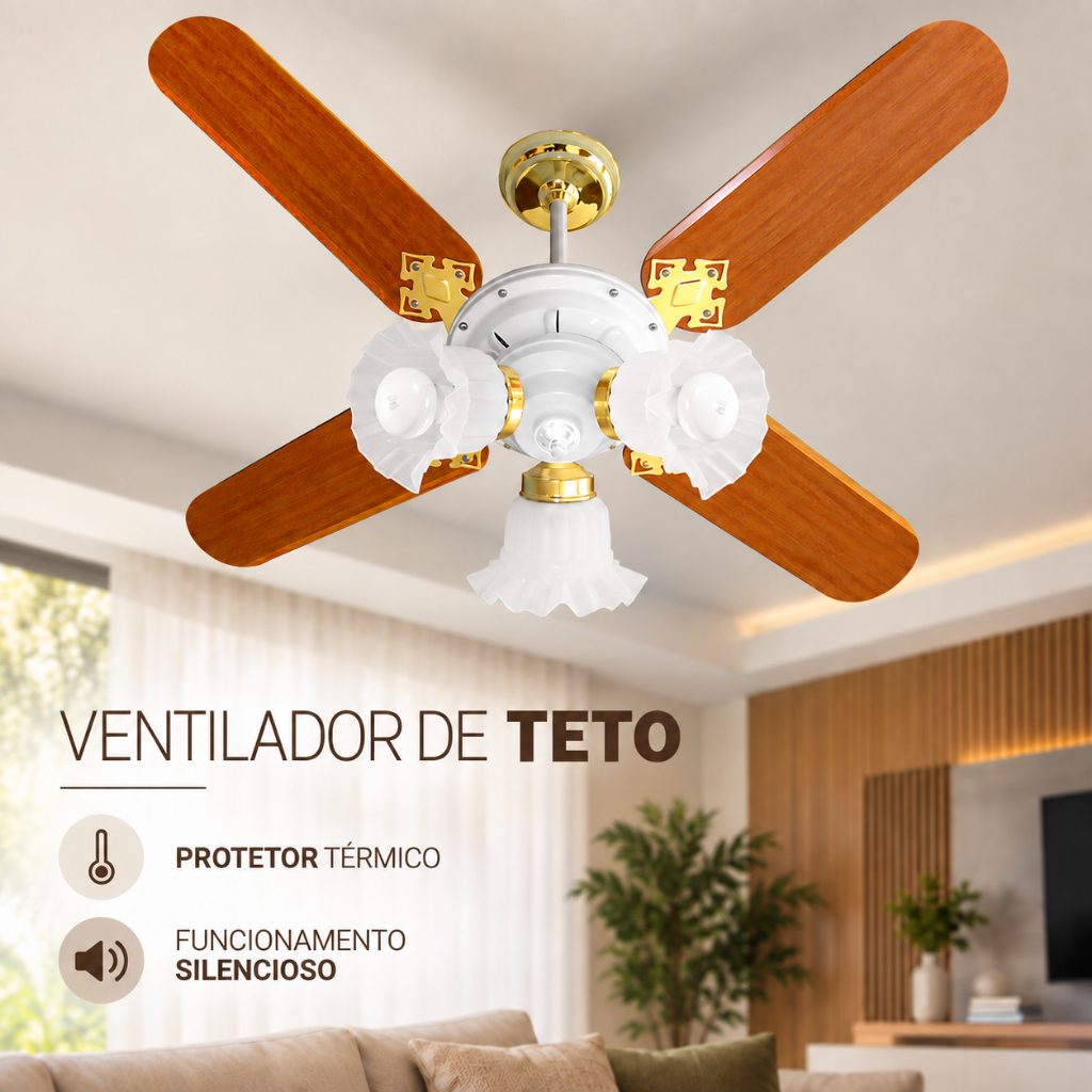 Ventilador de Teto Rústico Grande New Zeta Ventilador de teto Lustre Chique Silencioso Ventilador Turbo Vento Forte