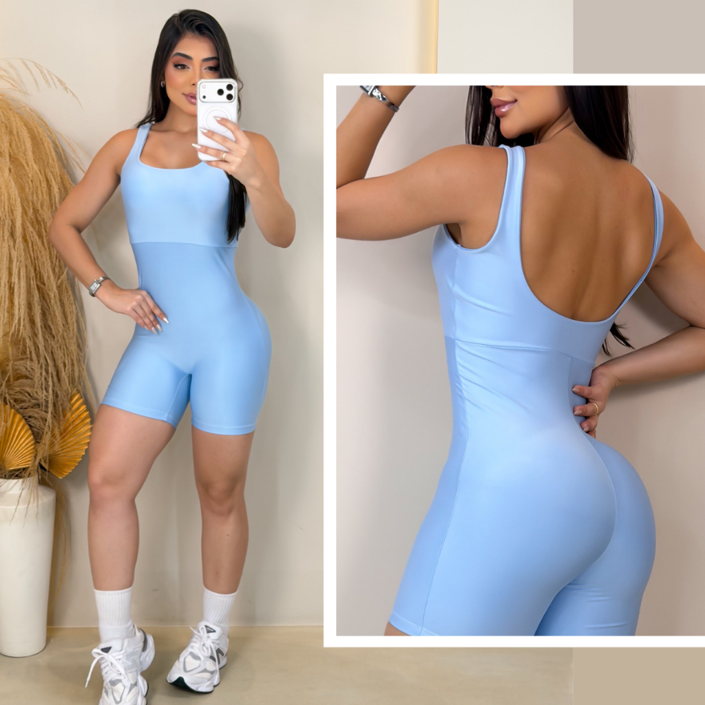 Macaquinho Curto feminino suplex Power Alta Compressão Academia  Zero Transparência Treina Fitness Corrida