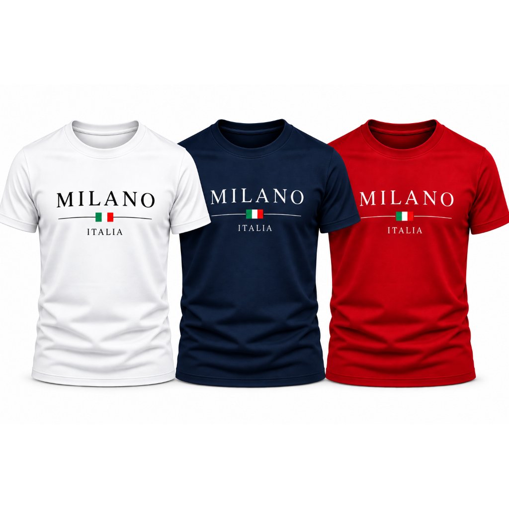 Kit 3 Camisetas Masculinas Estampadas Milano Manga Curta Casual 100% Algodão