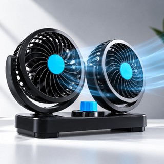 Ventilador Automotivo Duplo Potente Com Duas Velocidades Durável Resistente C/Ajuste de Rotação 360° Carro Van Caminhão