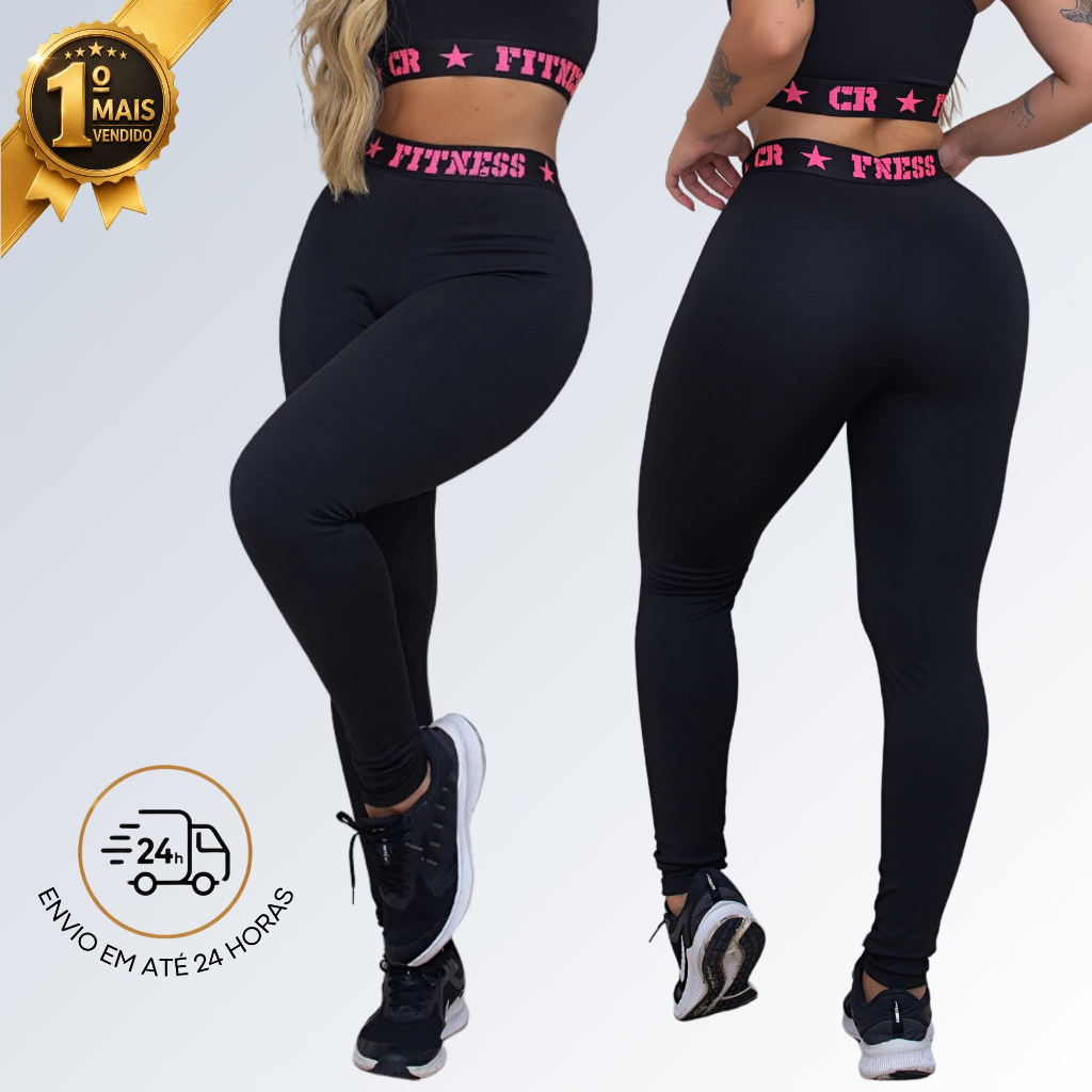 Legging Academia Elástico Exposto Cintura Alta Modela o Corpo
