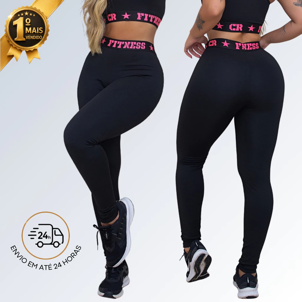 Legging Academia Elástico Exposto Cintura Alta Modela o Corpo