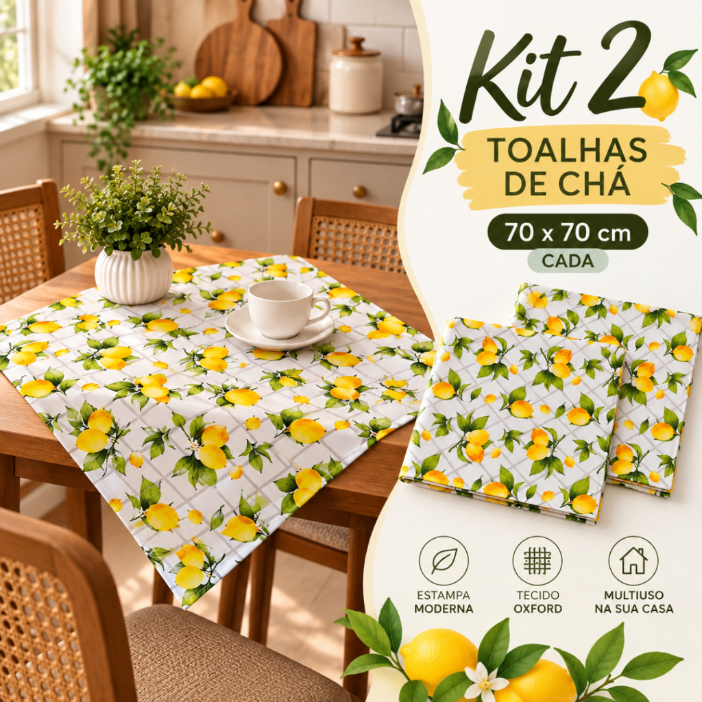 Kit 2 Toalhas De Chá 70x70 Multiuso Cozinha Decorativa Tecido Oxford Estampada Envio Rápido Pronta Entrega