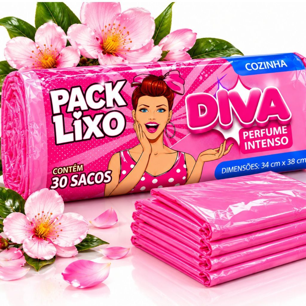Pack Lixo Diva Perfumado para Pia e Banheiro 34x38 cm – 80 Unidades