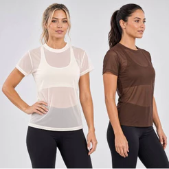 Blusa de Tule Feminina Academia Fitness com Transparência Elegante