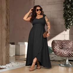 Vestido Transpassado Plus Size Elegante Midi Liso Moda Evangélica Festa Fenda