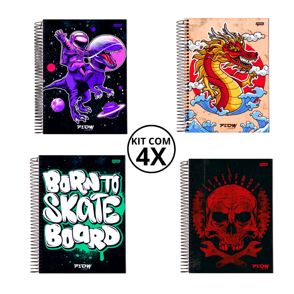 Kit 04 Cadernos Universitário 10 Mat 160 Fls Flow