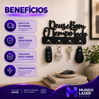 Porta Chaves Mdf Deus é Bom o Tempo Todo Parede Decoração Multiuso