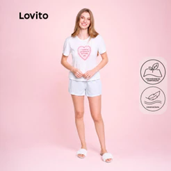 Lovito Conjunto de Pijama Curto Estampado com Shorts Listrado PJB19611992