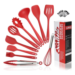 Lumai Kit 10 Utensílios de Cozinha Miami Silicone Legitimo Espátulas Colheres Concha Batedor Pegador