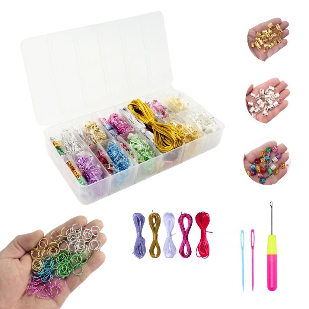 Kit Enfeite Para Trança Nagô com 769 peças Acessório Para Trança Box Braids Anel Para Trança Kit Trancista Iniciante