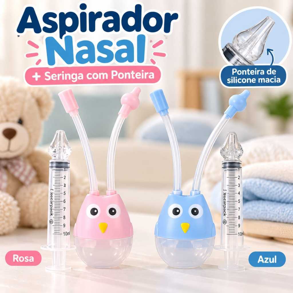 Kit Aspirador Nasal Bebê Infantil Lavagem Nasal Seringa Estojo Rosa Azul
