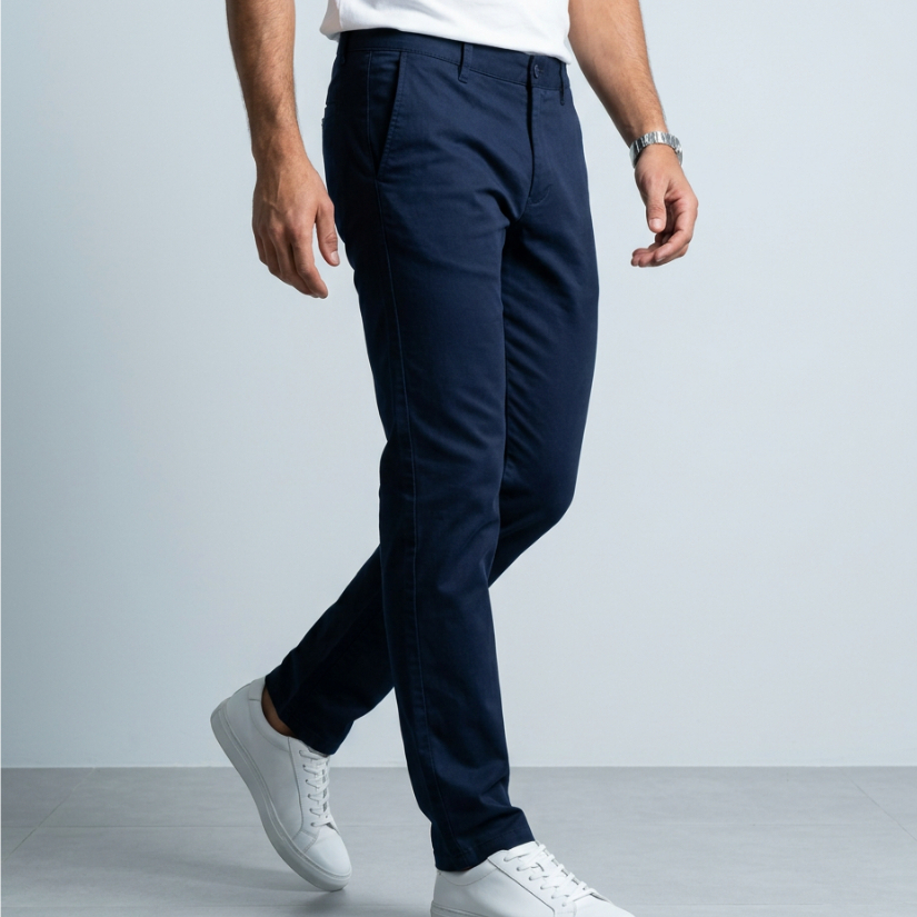 Calça Masculina Social Slim Sarja com Elastano Cintura Média