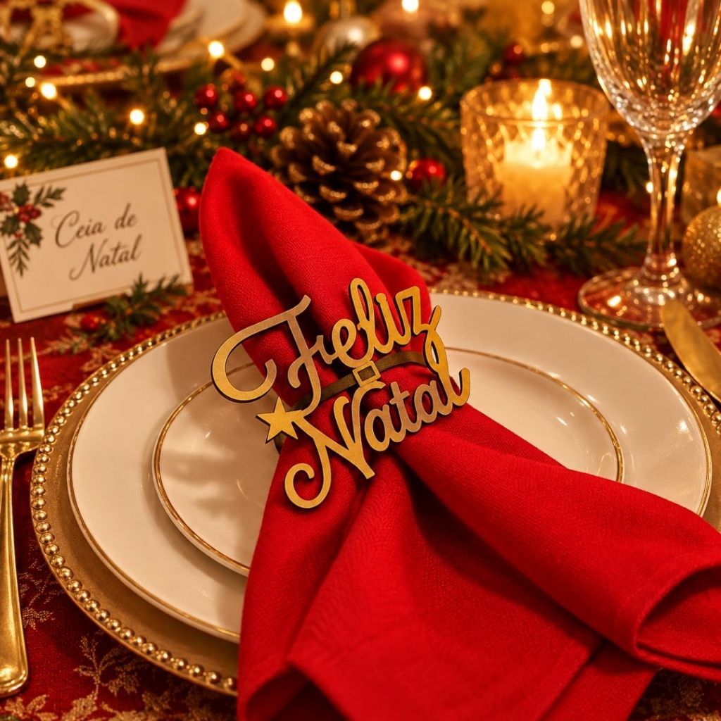 Kit 10 Porta Guardanapos Natalinos Feliz Natal para Ceia e Mesa Posta