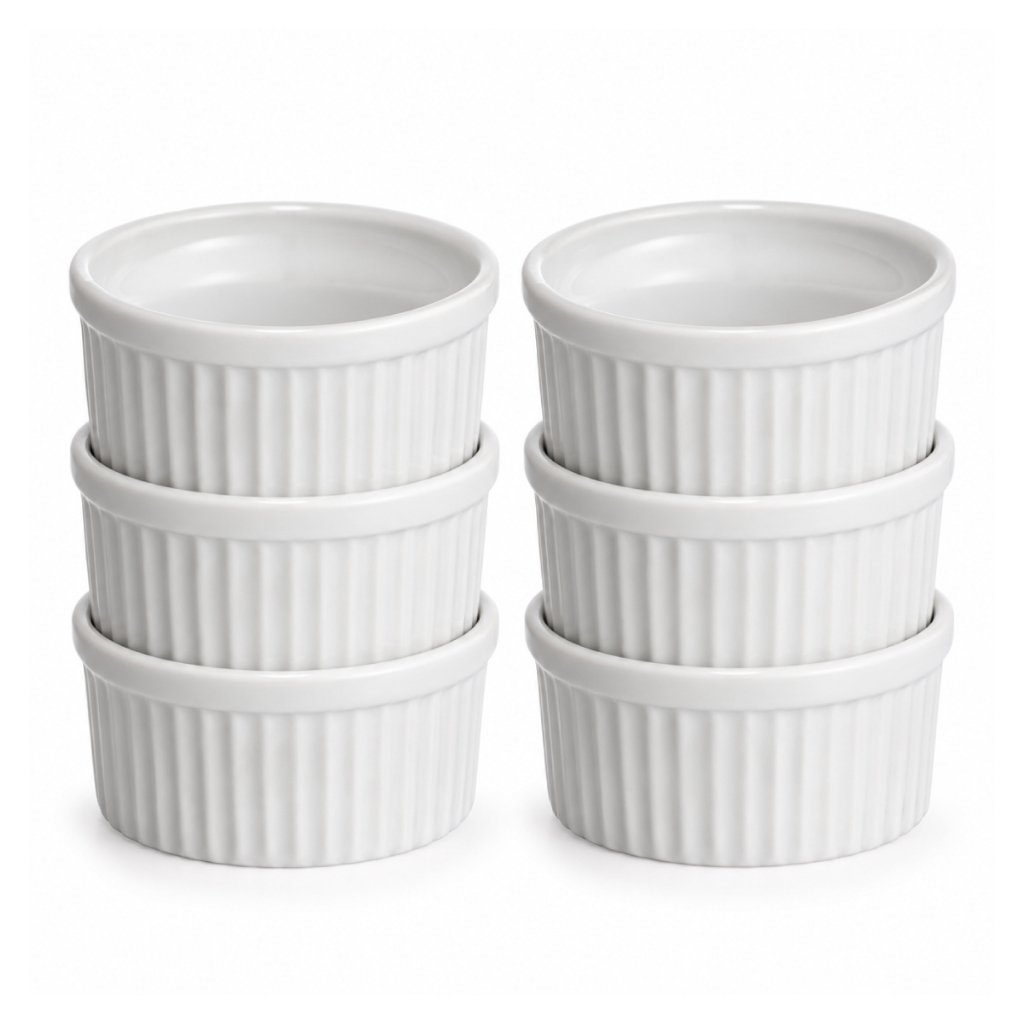 Kit 6 Ramequim Porcelana Canelado 135ml Molheira Patê Finger Foods