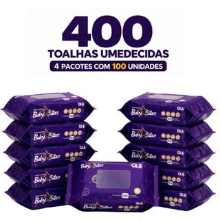 Caixa com 4 Lenços/Toalhas Umedecidas Baby Star Roxa c/ 100 Unidades Cada – Sem Tampa FlipTop