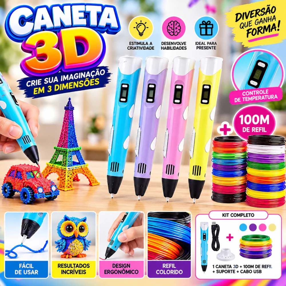 Caneta 3D Impressora Manual Infantil Filamentos 25M 50M 100M DIY Pintura Desenho 3D Para Crianças
