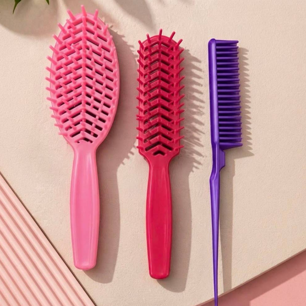 Kit Fitagem Dos Sonhos Escova Oval + Pente 3 Fileiras + Escova Para Cabelos Cacheado (Cor Sortidas)