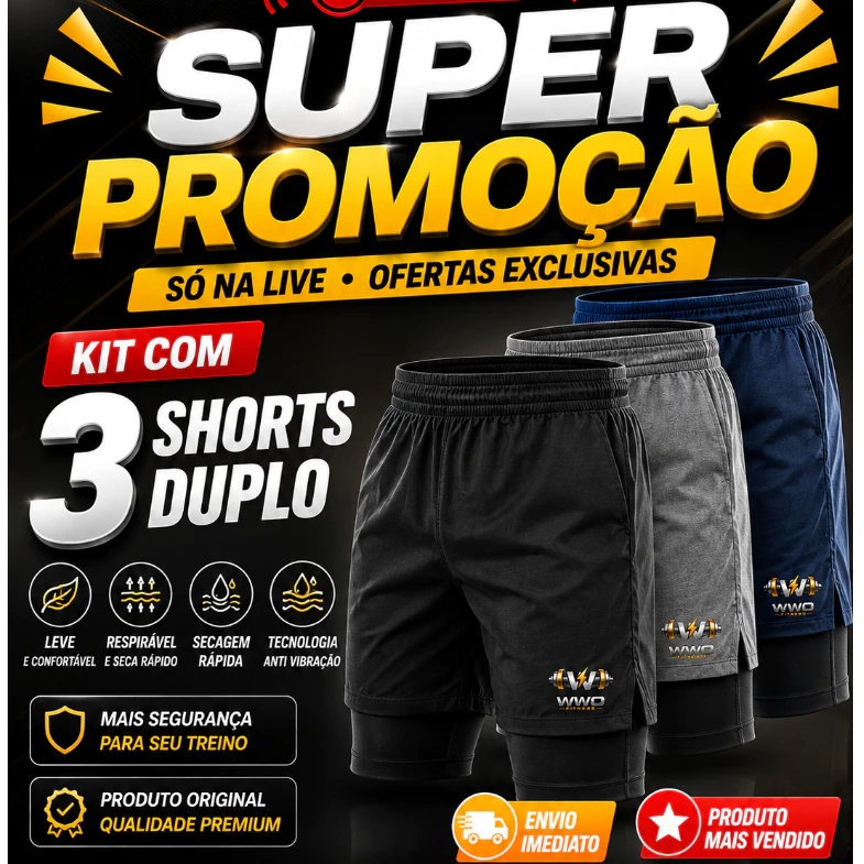 KIT 3/ 2 ou 1  BERMUDA MASCULINA 2 EM 1 c/ BOLSO OCULTO PERFORMANCE, CONFORTO E ECONOMIA — imagem 1