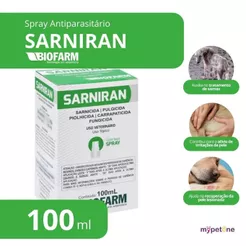 Sarniran Spray 100mL Biofarm Para Sarna Pulgas Piolhos Carrapatos