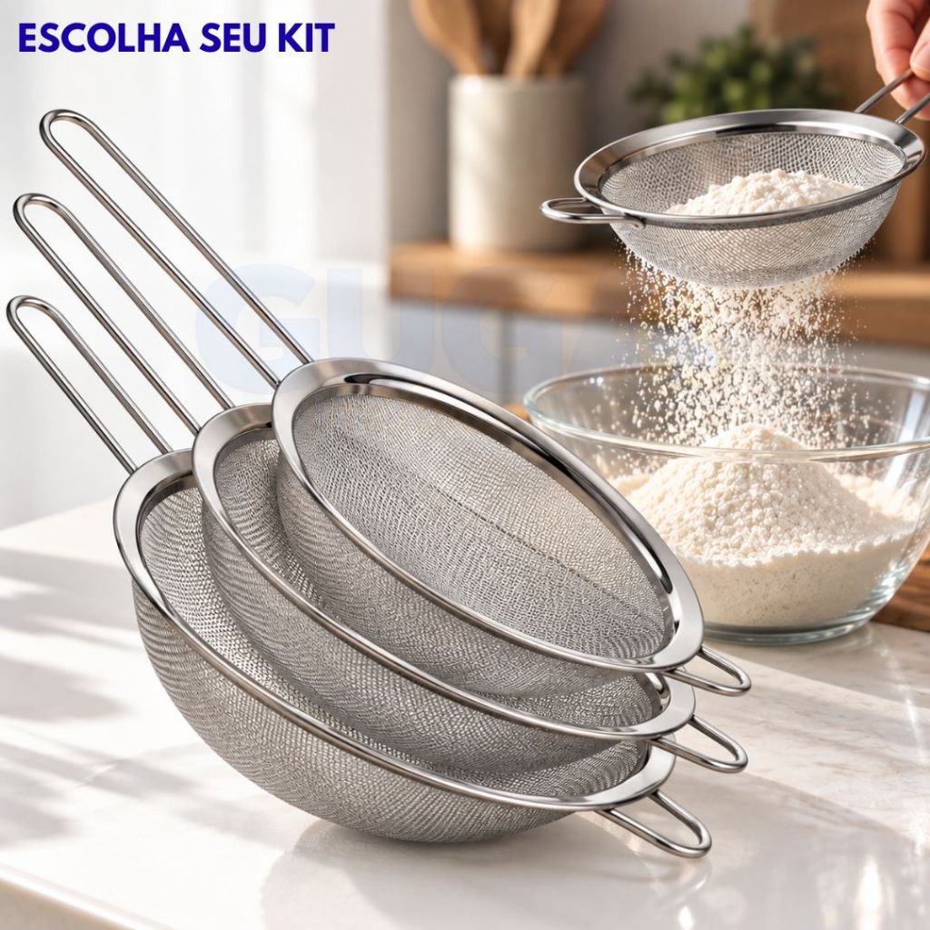 Kit 3 Peneiras Aço Inox Peneira de Cozinha Peneira de Aço Inox Cozinha Coador Filtro Aço Inox